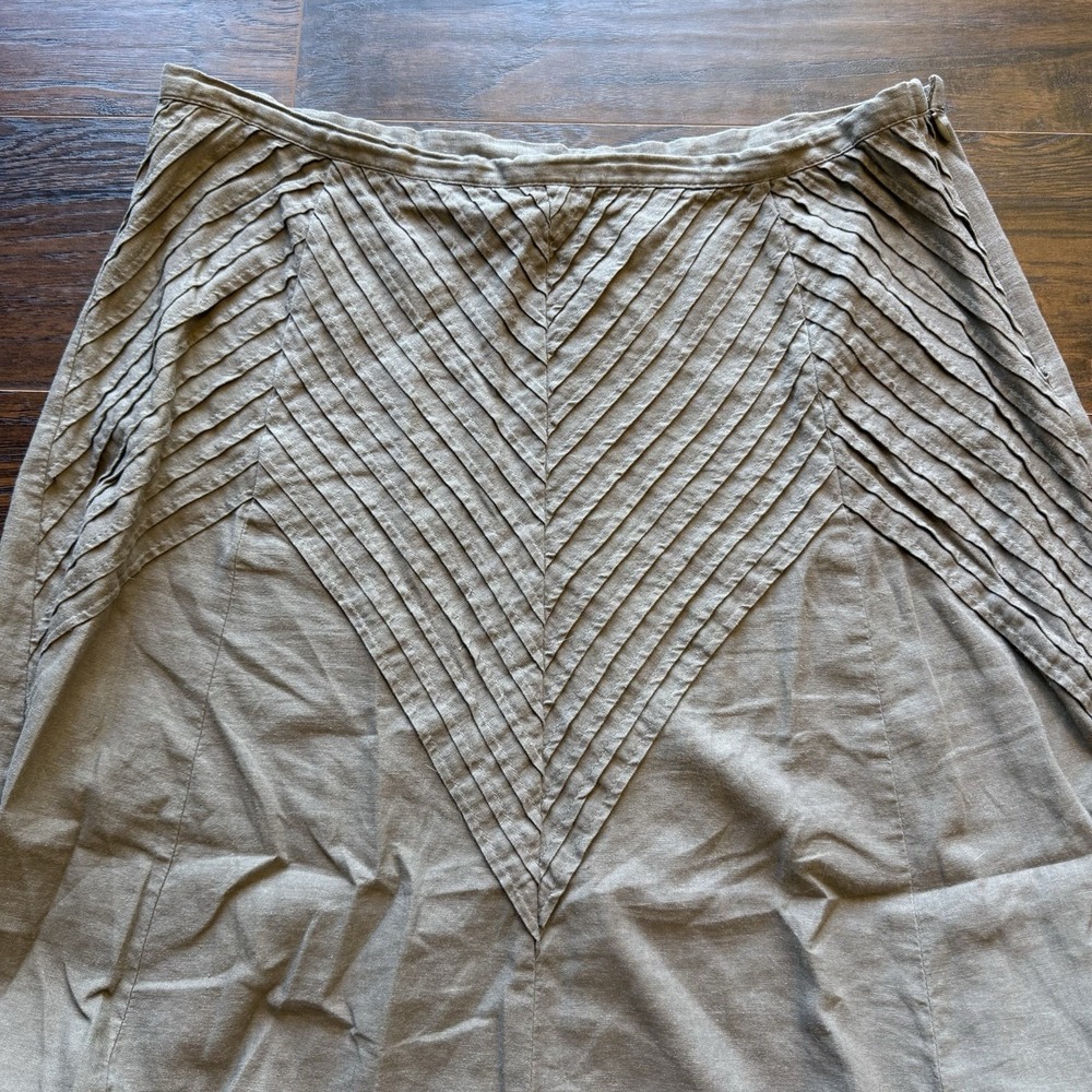 Richard Malcolm Linen Blend Maxi Skirt Boho Prairie Cottagecore 14 Taupe Sage - Picture 3 of 4
